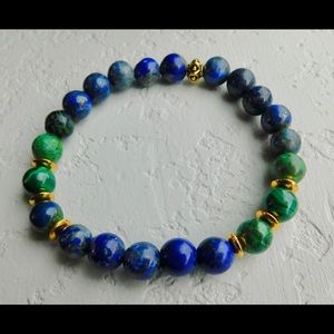 Wisdom + Strength Lapis Lazuli Azurite Malachite Gold Crystal Bead Bracelet